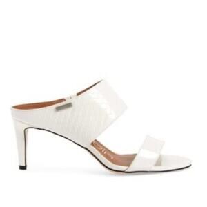 Calvin Klein Women's Cecily Embossed Leather Dress Sandals White Mules NEW Sz 11